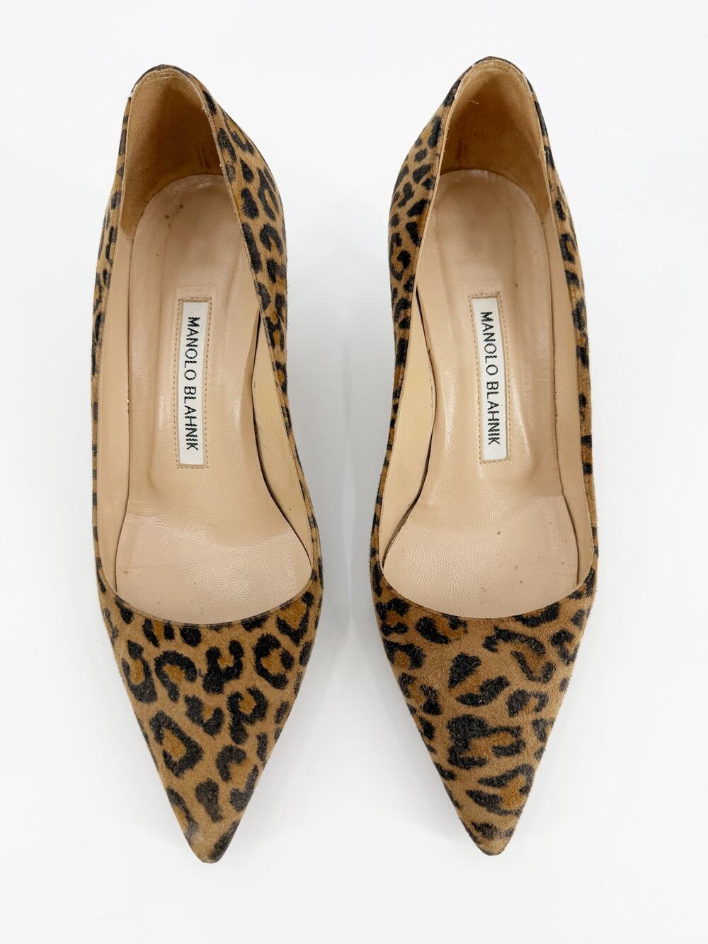 Manolo Blahnik BB 70 Leopard Print Suede Pointed Toe Mid Heel Pumps Size 36 EU 6